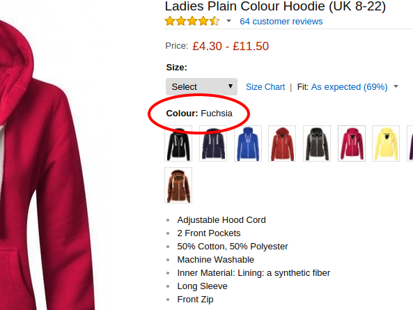 E-commerce colour text on amazon.co.uk