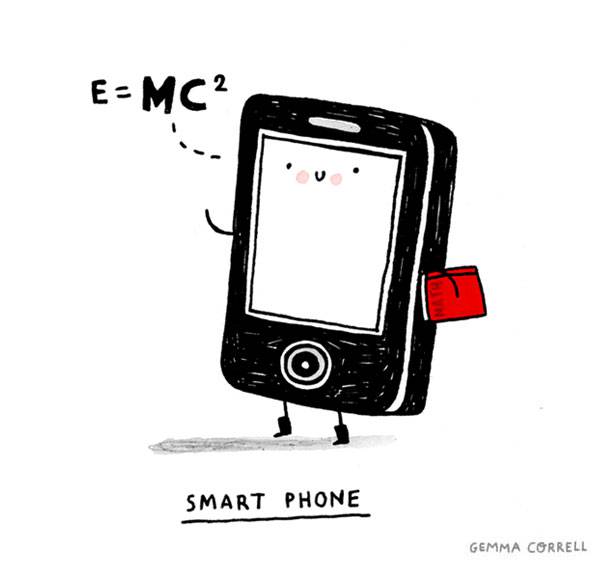 Smart phone saying "E=MC2" illustration by Gemma Correll